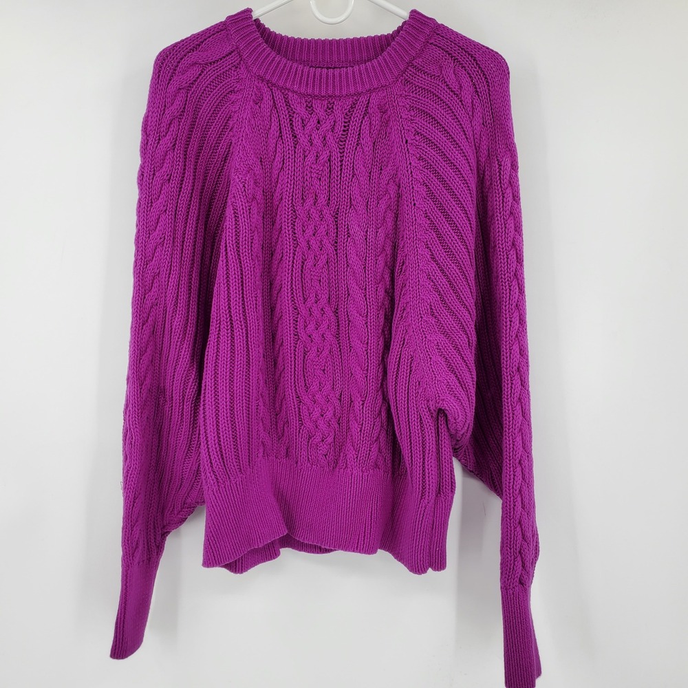 Lauren Ralph Lauren Womens Magenta Purple Cable Knit Cotton Sweater Large Preppy